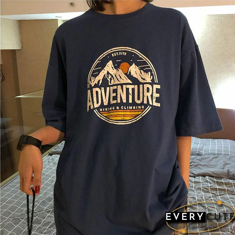 Vintage Crew Neck Cotton Print Women Tee Shirt Half Sleeve T-Shirt Oversized Summer Loose Streetwear Clothing Aesthetic Top