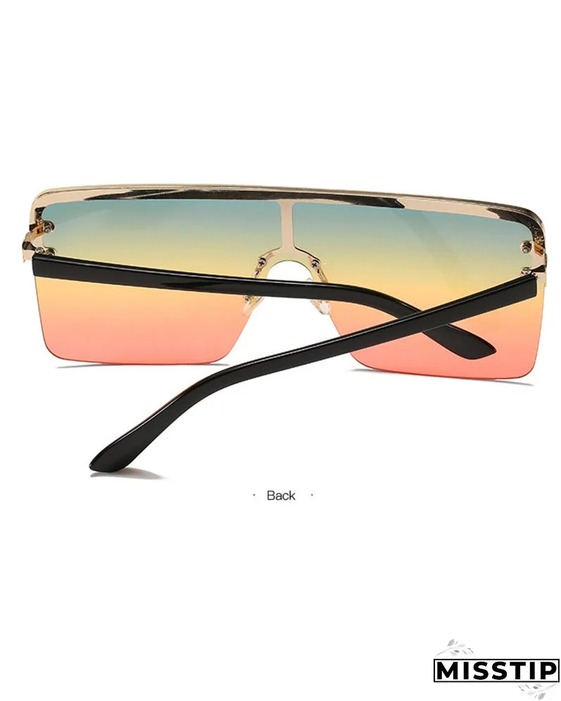 1Pair Half Metal Frame Ombre Lens Flat Top Sunglasses