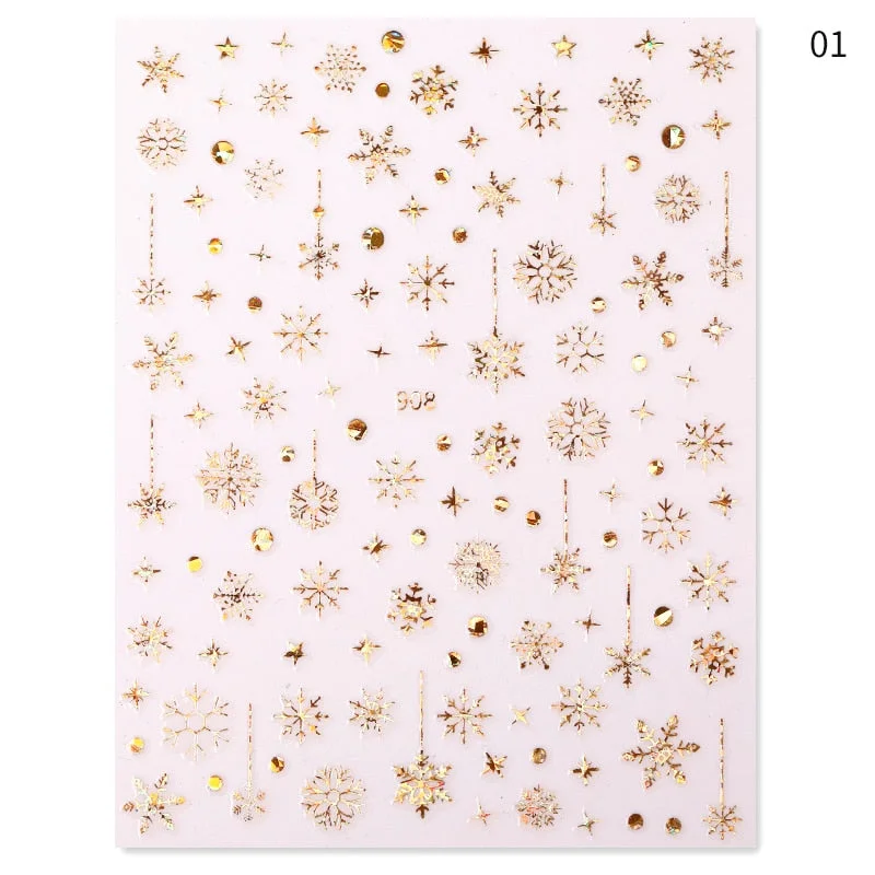 2021 NEW Christmas Slider Nail Art Water Decals Decoration Snowflake Nail Art Sticker DIY Manicures Water Transfer Foil Xmas Gif-Nail Inspo