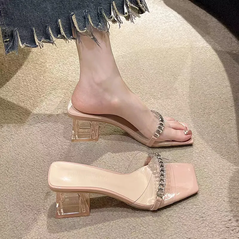 Breakj Breakj Transparent Large-Size Thick-Heeled Sandals Women 2025 Summer New Fairy Wind High Heel Slippers Temperament Water Women's Shoes