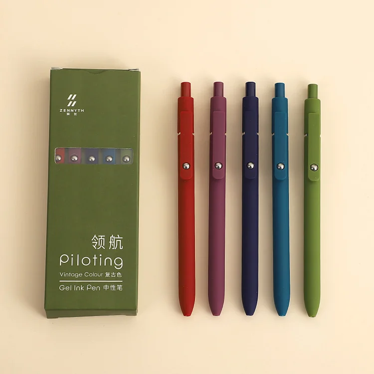 Journalsay 5 Pcs/Set Morandi Color Press Gel Pen 0.5mm Black Ink Retro Simple Writing Signature Pens Ballpoint Pens