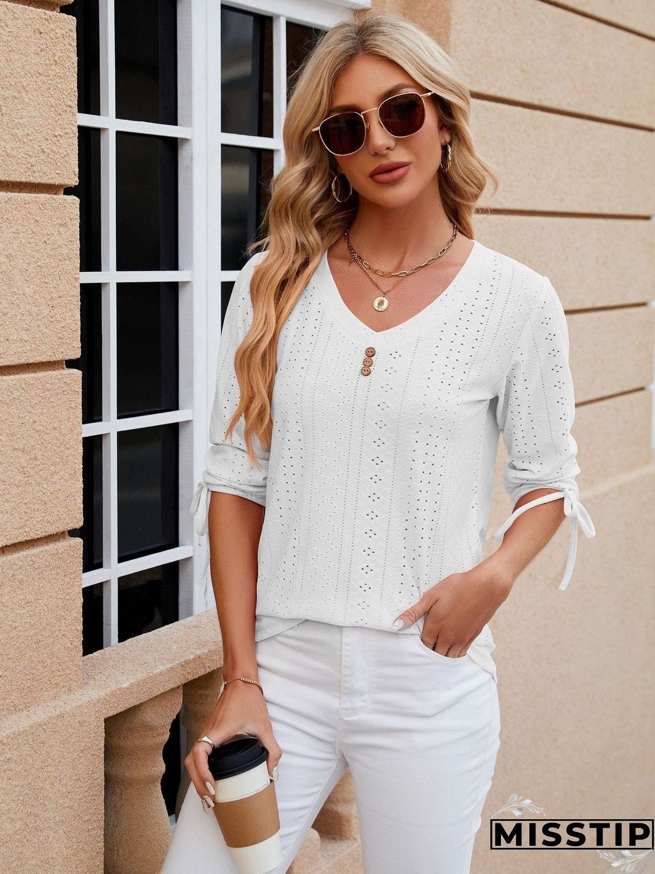 Short Sleeve Mock Neck T-Shirt with Side Slits