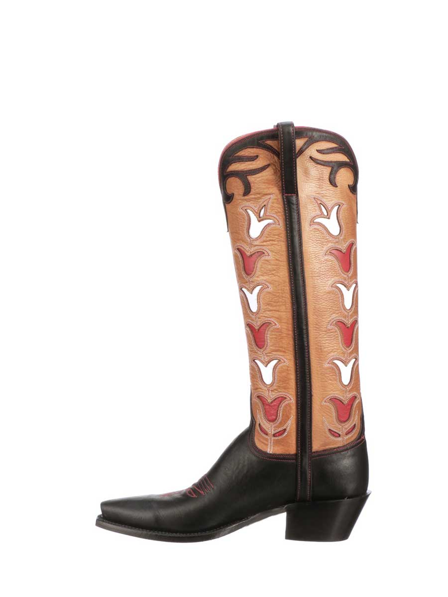 Wide Calf Knee High Heeled Colorful Tulip Inlay  Multicolor Cowgirl Boots