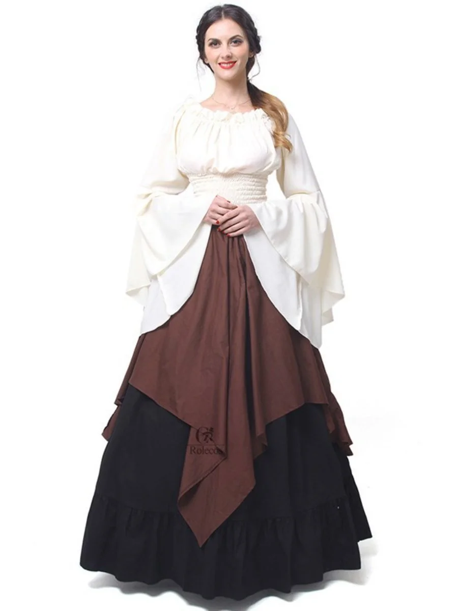 Victorian Dress Bell Sleeve Gothic Renaissance Asymmetric Gown Dress