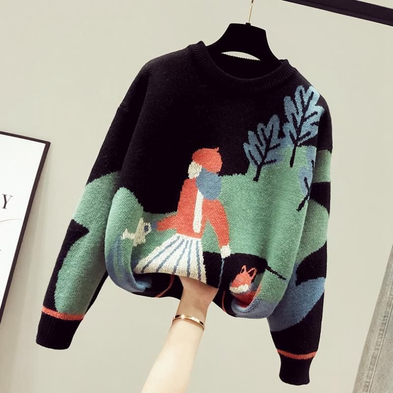 Women's spring and autumn knitted sweater girls Western fashion slim casual cotton