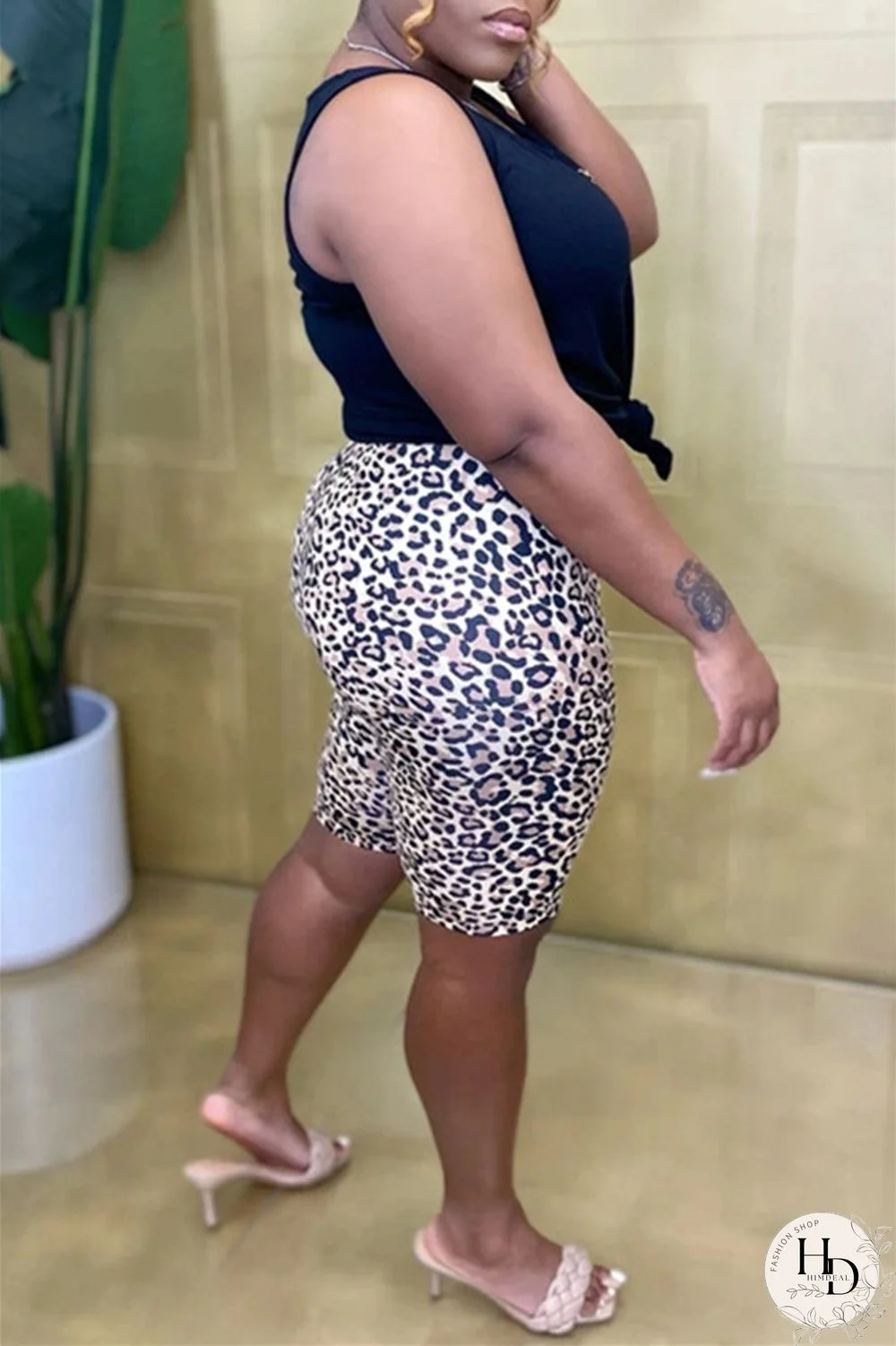 Black Purple Fashion Casual Print Basic Asymmetrical Regular High Waist Shorts