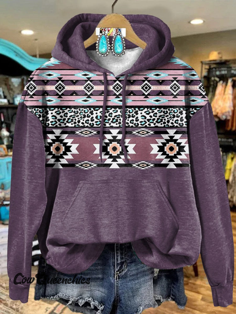 Retro Purple Aztec Art Print Casual Hoodie Sweatshirt Multicolor / S