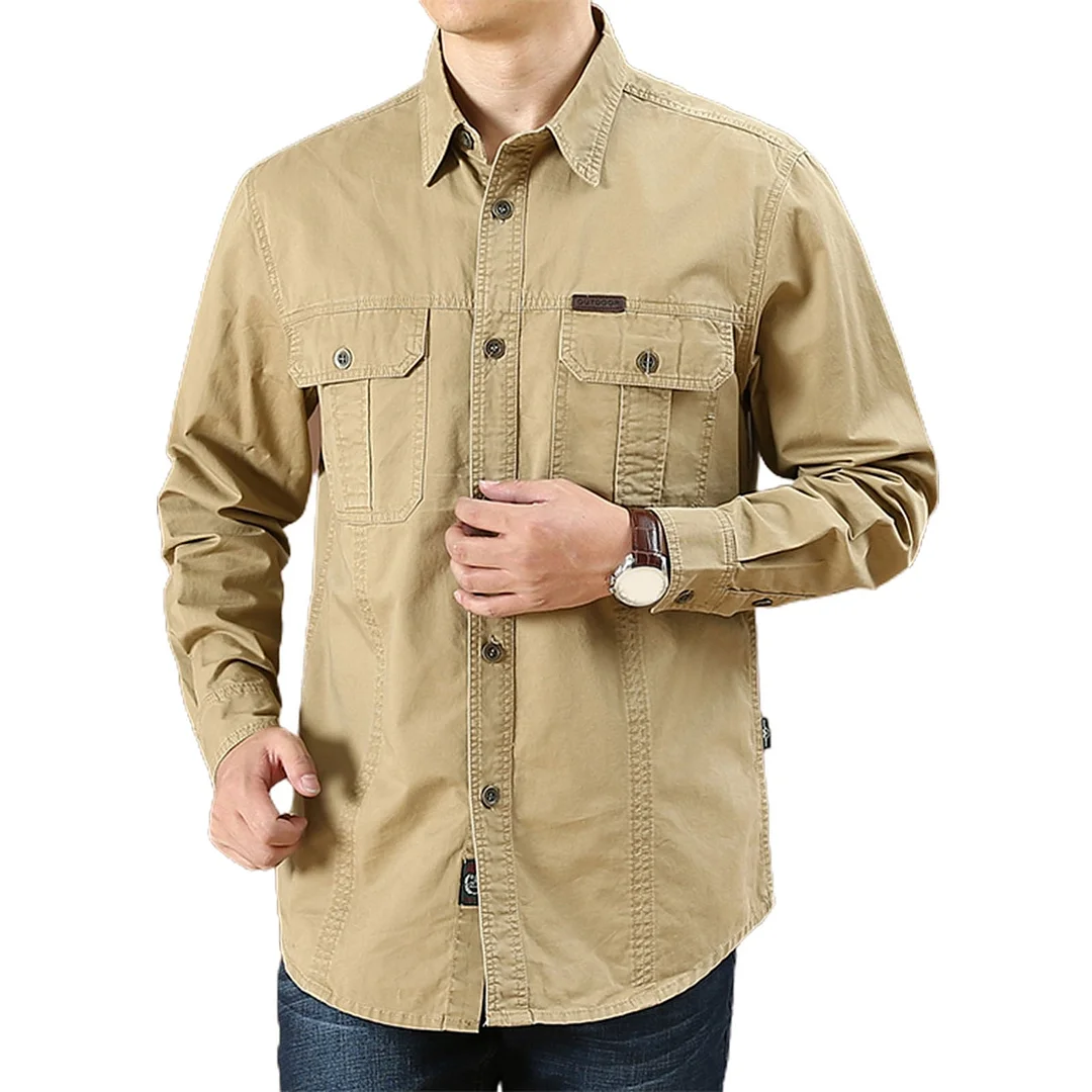 Aonga 2023 Spring Autumn Denim Men Shirts Long Sleeve 100% Cotton Camiseta Masculina Army Military Casual Shirts