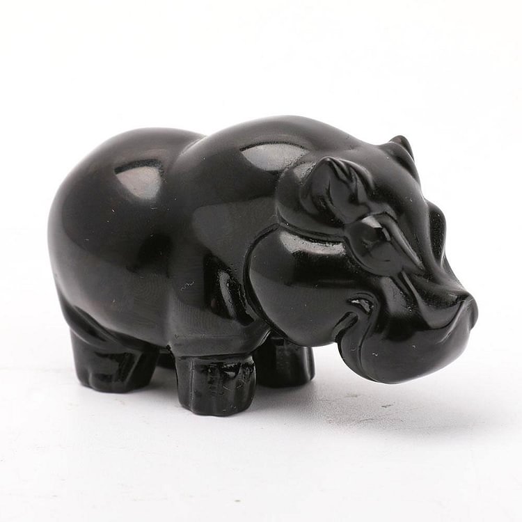 Black Obsidian Hippo Carvings Animal Bulk