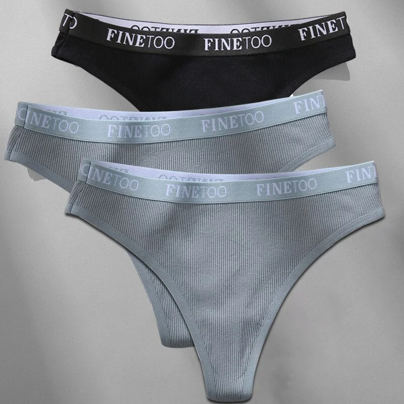 FINETOO 3PCS/Set M-XL Women's Cotton Thong Female Underpant Letter Waist Underwear For Ladies Sexy G-string Brief Woman Lingerie