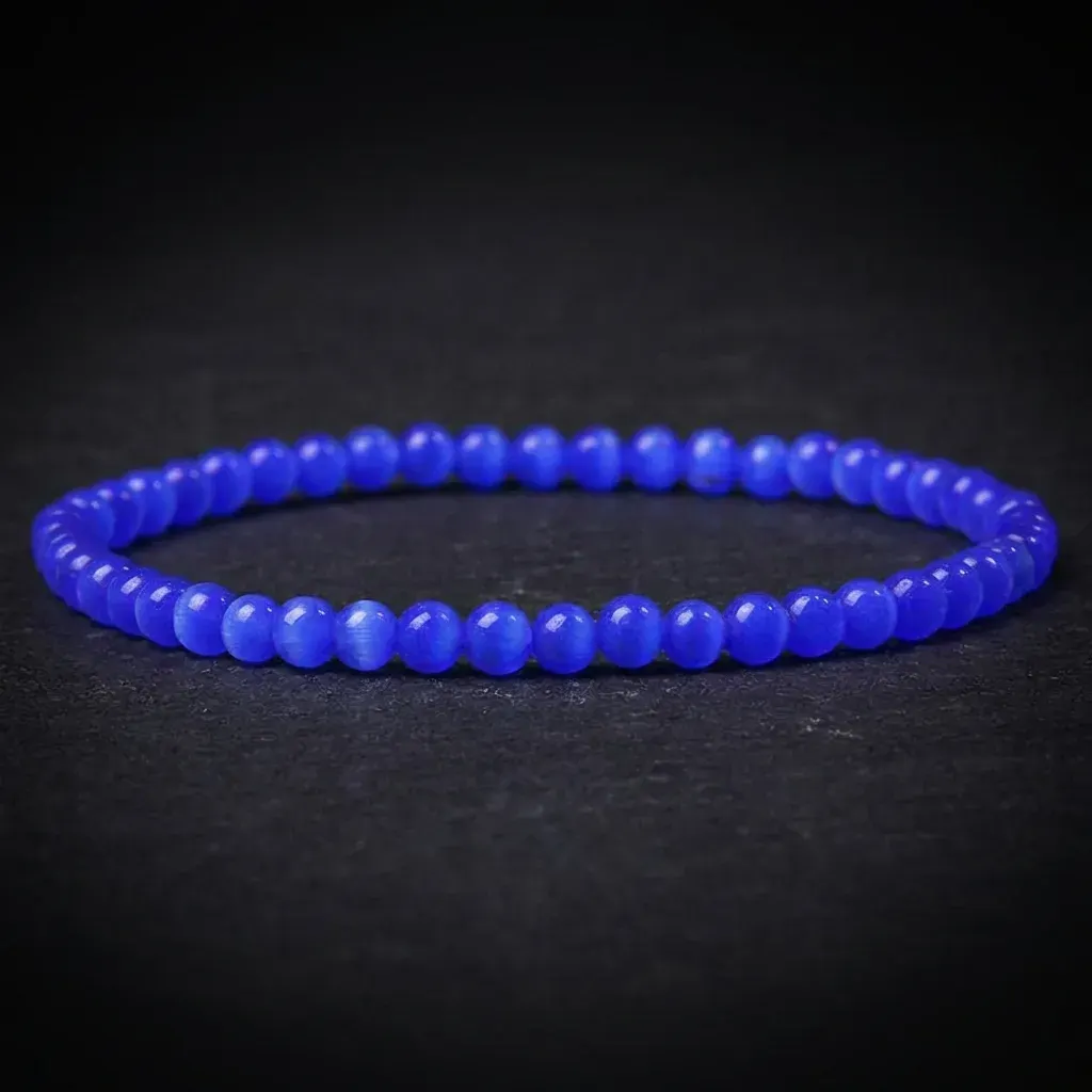 JiStones Ethereal 4mm Natural Stone Energy Bracelet &ndash; Delicate Agate & Semi-Precious Charm for Women Midnight Blue Cat Eye-19cm (Standard Fit)