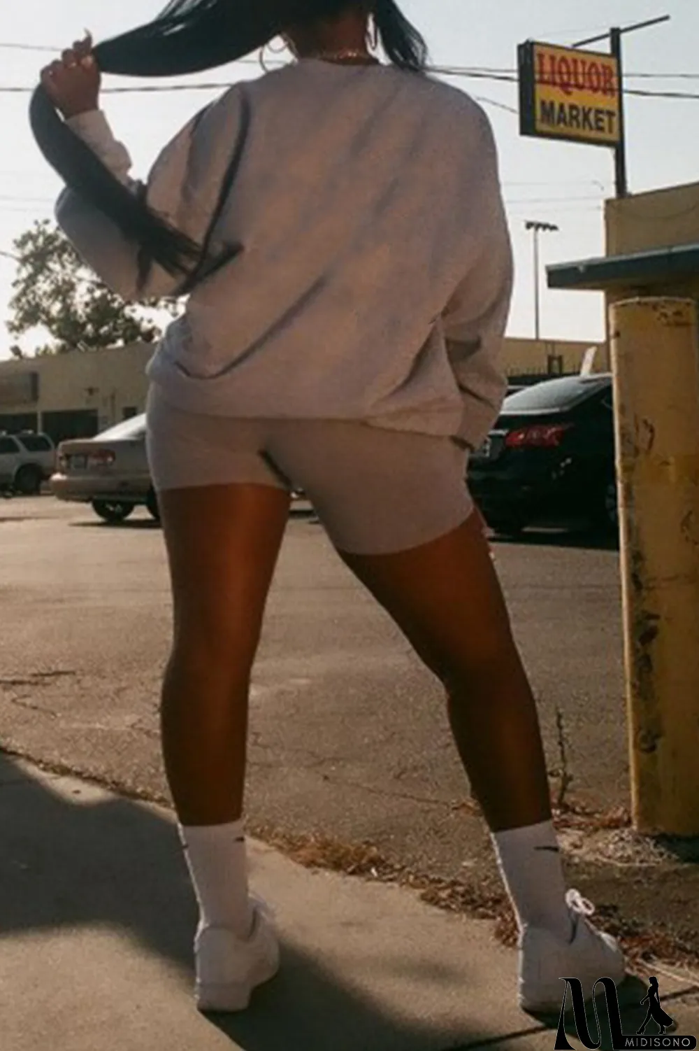 MidiSono - Grey Fashion Party Print Patchwork O Neck Tops