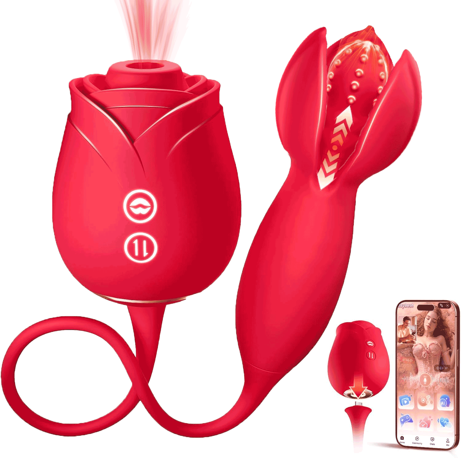 Elyra &ndash; Detachable Rose Suction Toy with App-Controlled Thrusting Core & Dual-Mode Stimulation for Women By Rose Toy