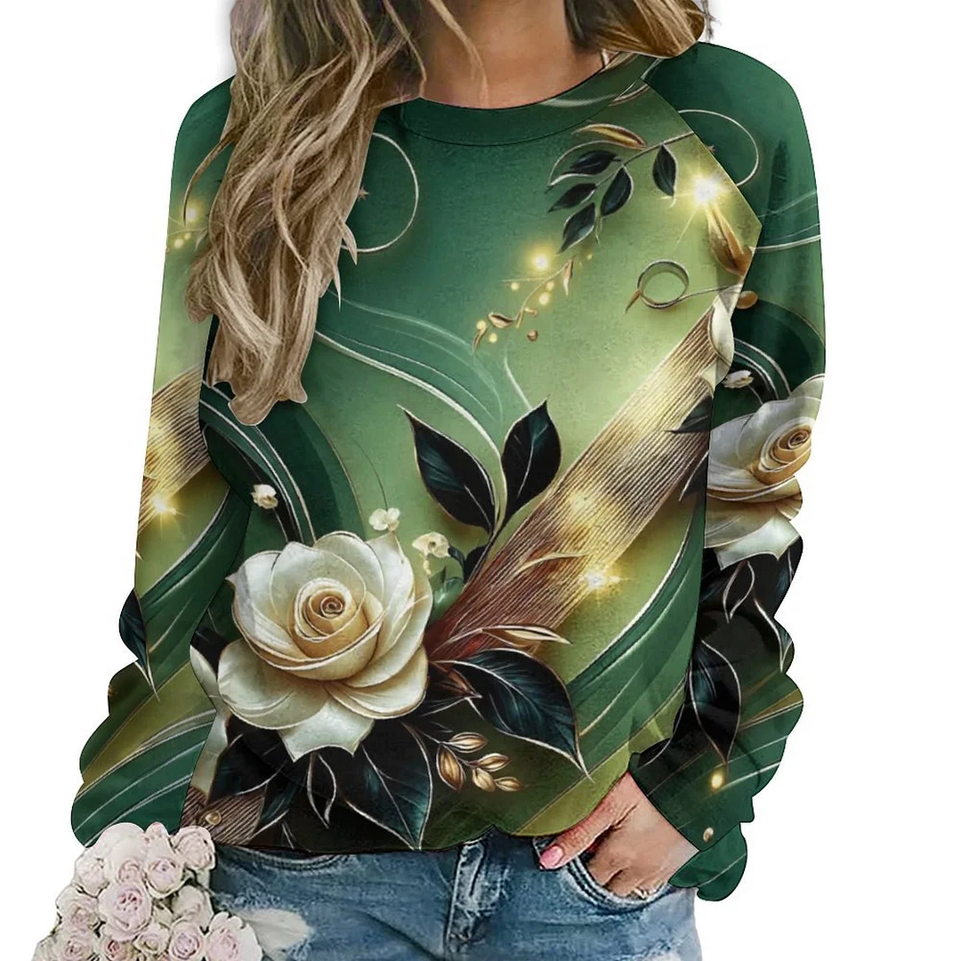 Printed Long Sleeve Casual Sweatshirt for  Women and Men Unisex Pattern Green, Floral, Yellow