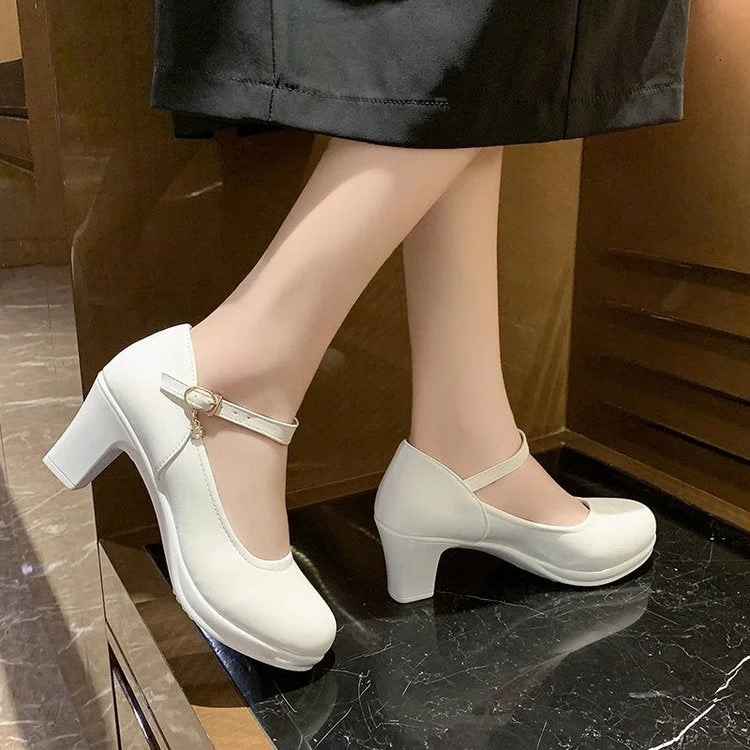 2022 New Women Dress Shoes Medium Heels Mary Janes Shoes Patent Leather Pumps Ankle Strap Ladies Shoe Office Zapatos Mujer