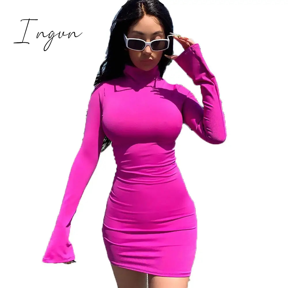 Ingvn - Summer New Sexy Casual Commutes Women’s High Collar Long Sleeved Horn Sleeve Elastic