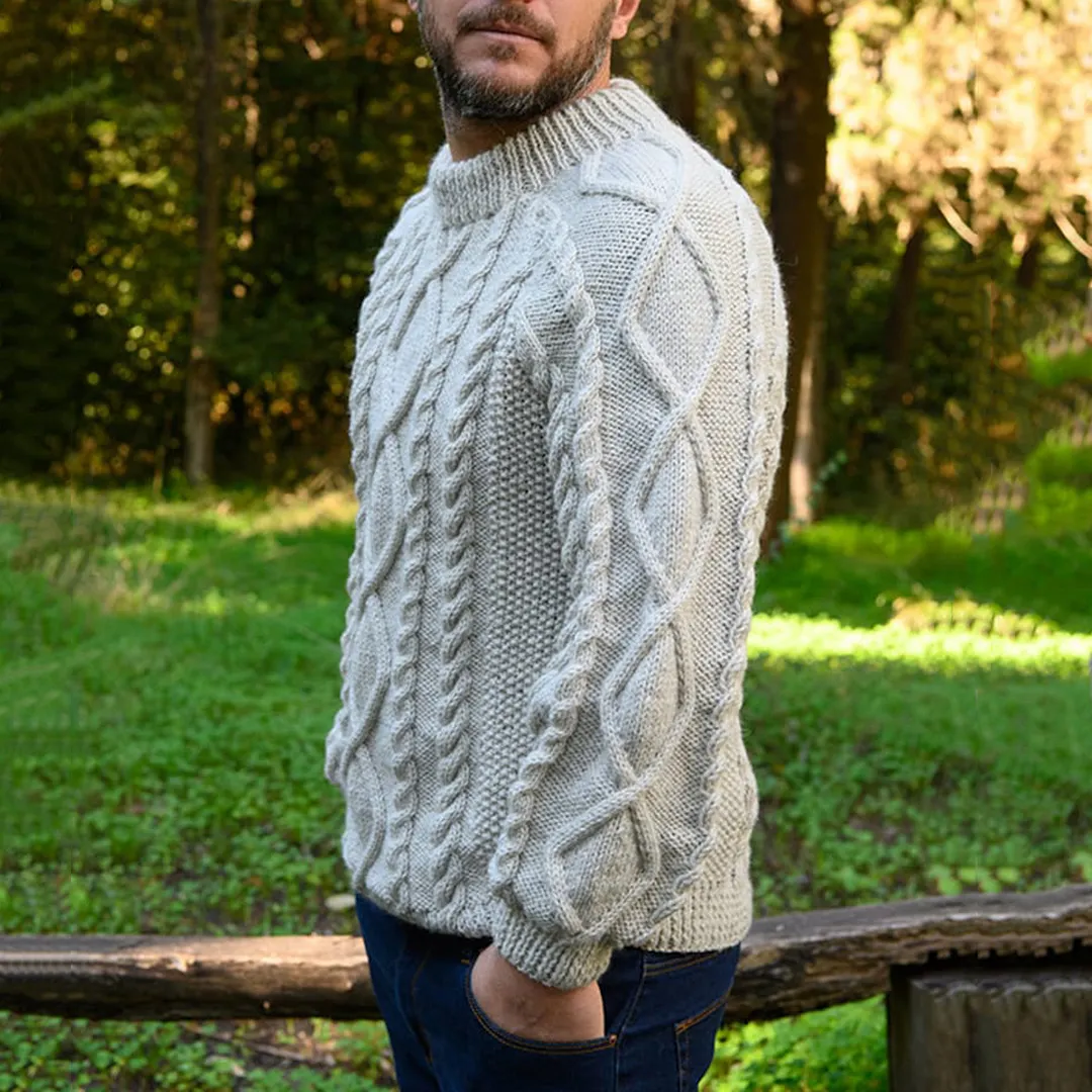 Men'S Aran Knitted Patterned Pullover Sweater