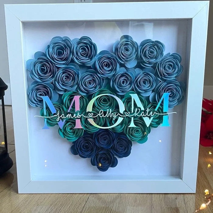 Mom Heart Shaped Monogram Flower Shadow Box Customized Gift for Mothers
