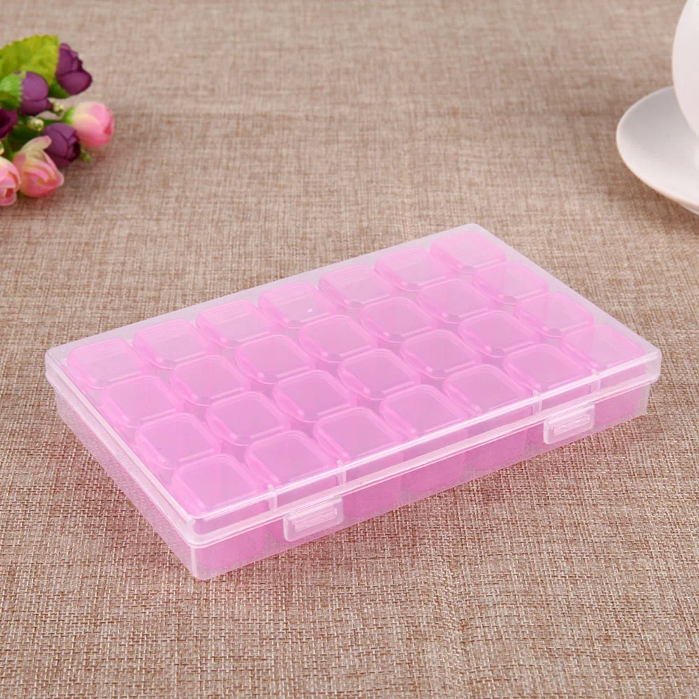 28 Grids Plastic Storage Box Nail Rhinestone Jewelry Display Case(Purple)