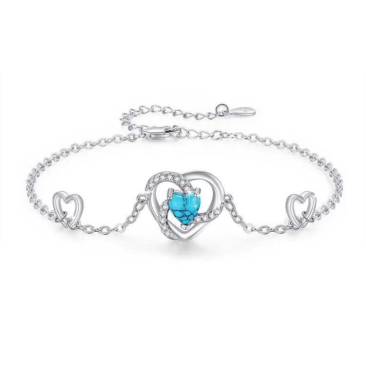 S925 Grandmother & Granddaughter A Link Can Never Be Undone Turquoise Love Bracelet