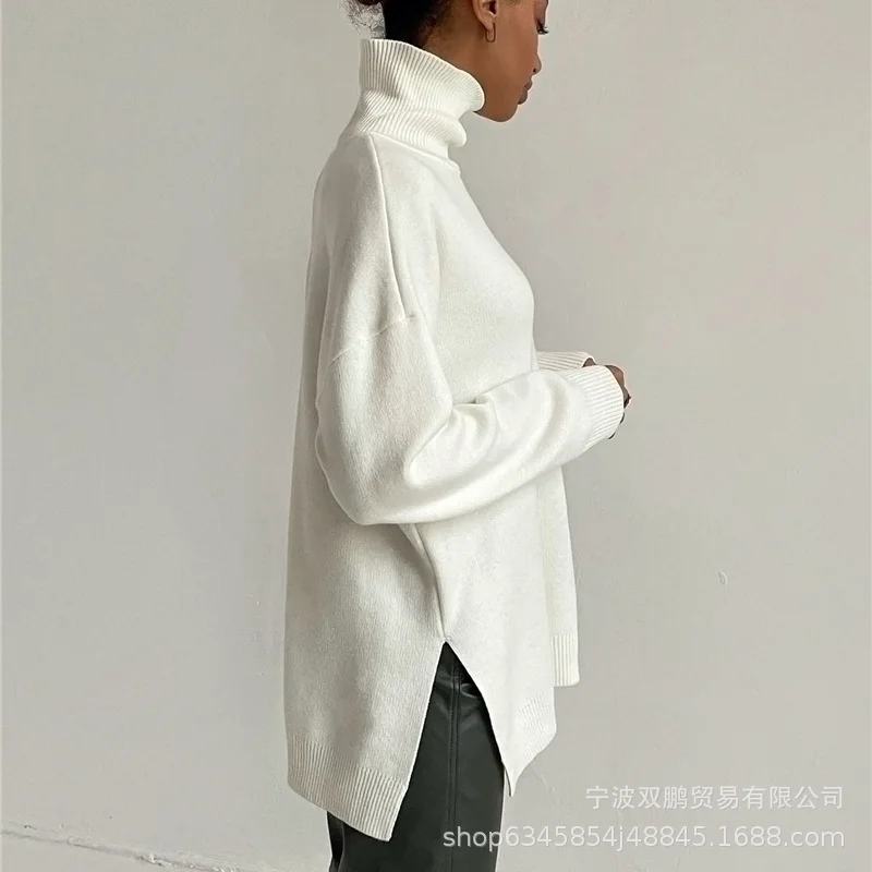 Athvotar Athvotar High-Necked Sweater For Autumn/Winter 2025 Women Selling Open-Fork Knitted Shirt Design Soft Tops Ins