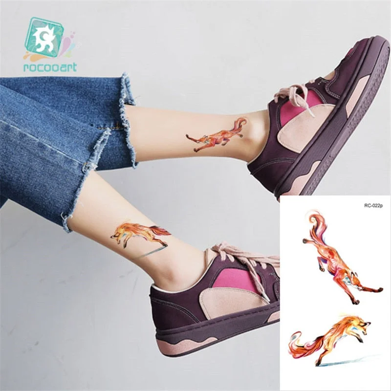 Rocooart Animal Waterproof Temporary Tattoo Sticker Flamingo Cat Fox Tatoo Body Art Women New Fake Taty Tatuaje Cute Small Tatto