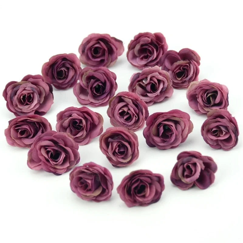 10pcs 2.5cm Mini Silk Artificial Rose Flowers Cloth For Wedding Party Home Room Decoration  DIY Dress  Accessories Fake Flowers