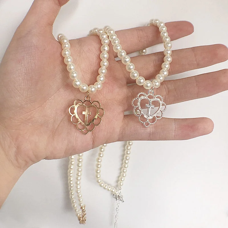 Harajuku Kawaii Pearl Heart Necklace SP17843