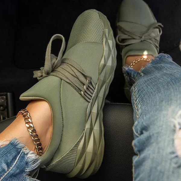 HUXM Women's Lace-Up Slip-On Lightly Sneakers