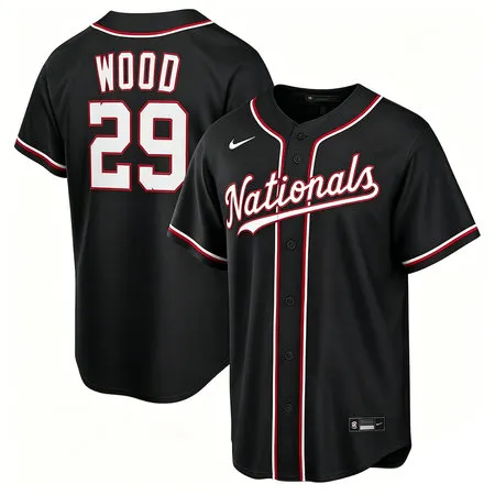 Youth Washington Nationals #29 James Wood Nike Black Fashion Replica Player Jersey