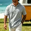 Men's Casual Vacation Linen Hooded Polo Shirt by Inlyline
