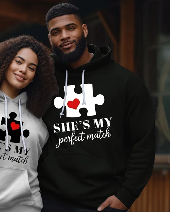 Couple's Plus Size Simple Casual Retro He Is My Perfect Match Long Sleeve Sweatshirt ​