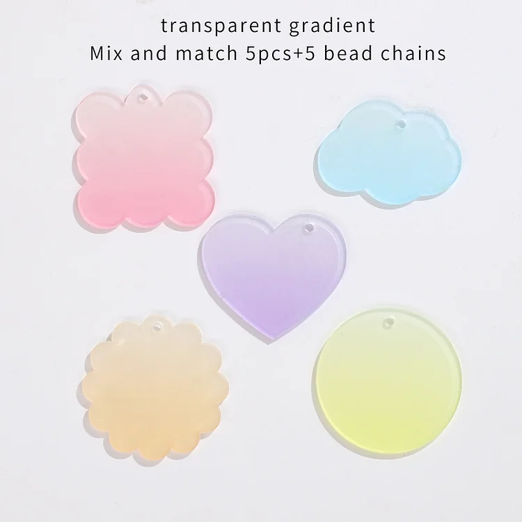 JOURNALSAY Transparent Acrylic Gradient Glitter Pendant Keychain Cute DIY Goo Ka Sticker Decoration