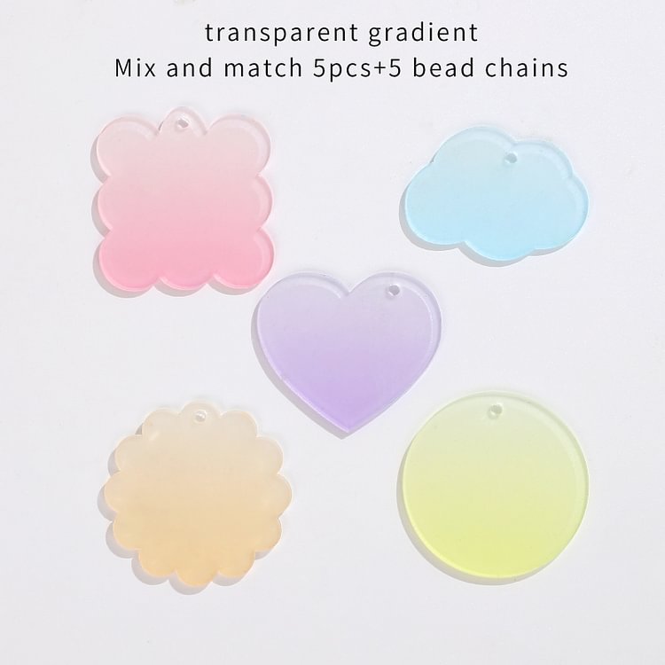 JOURNALSAY Transparent Acrylic Gradient Glitter Pendant Keychain Cute DIY Goo Ka Sticker Decoration