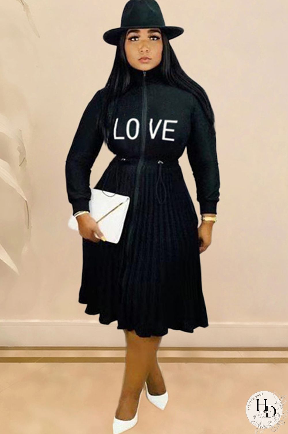 Army Green Sexy Cap Sleeve Long Sleeves Turndown Collar pleated Knee-Length Character Solid Long Sle