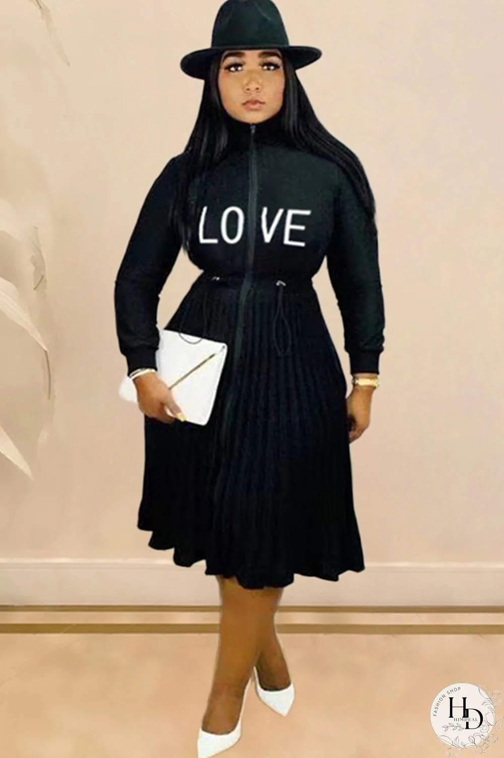 Army Green Sexy Cap Sleeve Long Sleeves Turndown Collar pleated Knee-Length Character Solid Long Sle