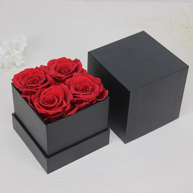 4 Roses Black Square Hug Bucket DIY Everlasting Flowers