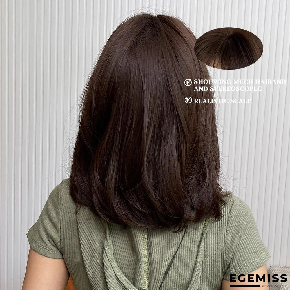 Dark Brown Short Bob Hair Wigs with Bangs Synthetic Wig | EGEMISS