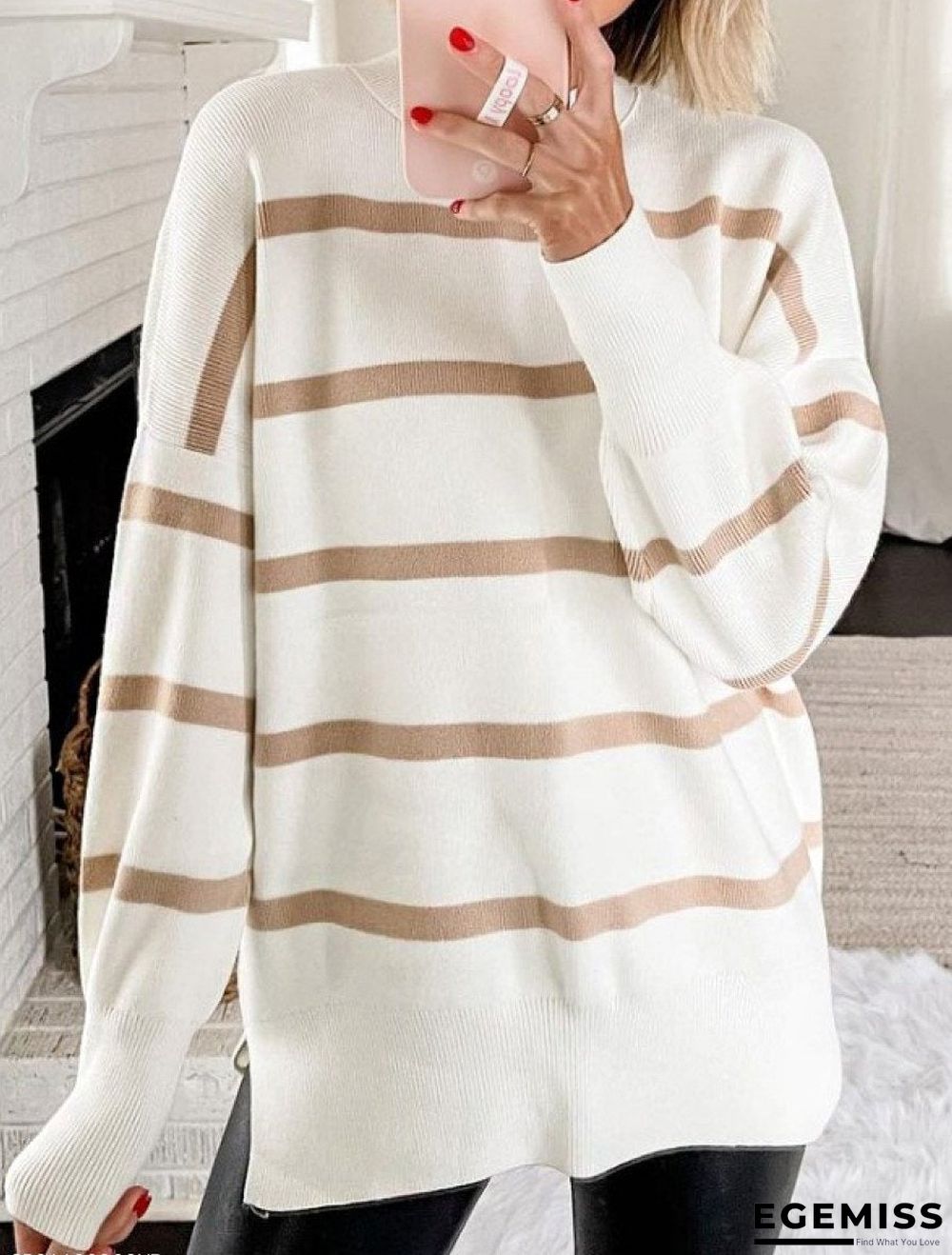 Casual Stripe Crew Neck Long Sleeves Sweater | EGEMISS