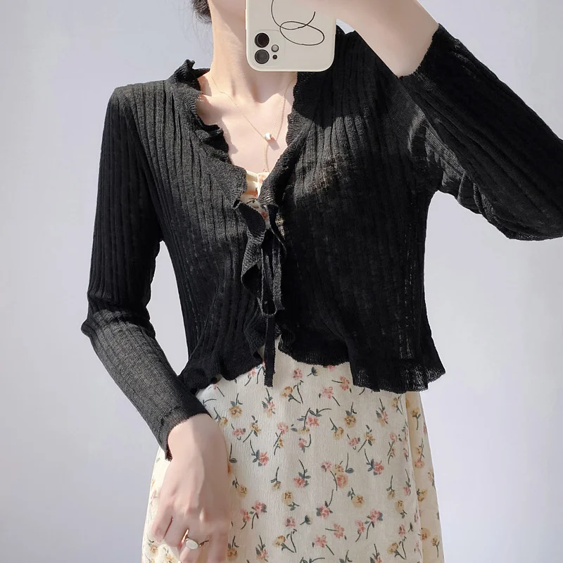 Ueong Knitted Cardigan Women's Thin Suspender Skirt With Air-Conditioning Blouse Summer Shawl Ice Silk Small Shoulder Fairy Gas Jacket