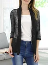 Vibrant V-Neck Crochet Cardigan - Elegant 3/4 Sleeve Mesh Slim Fit, Breathable, Casual, Comfortable, Women's Fashion Clothing for Daily Wear