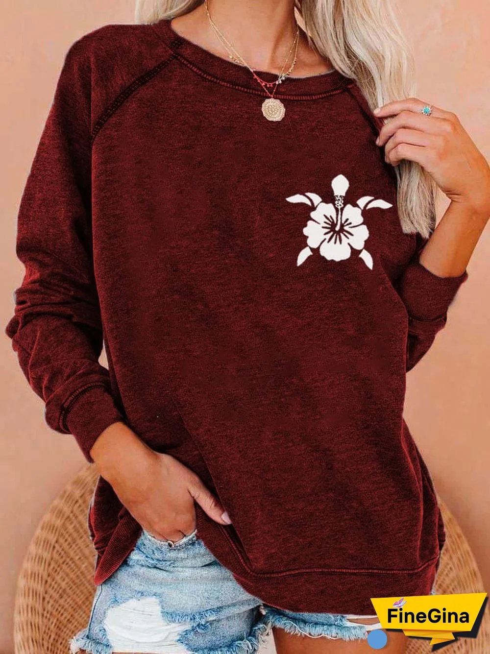 Women's Hawaiian Turtle Print Casual Sweatshirt
