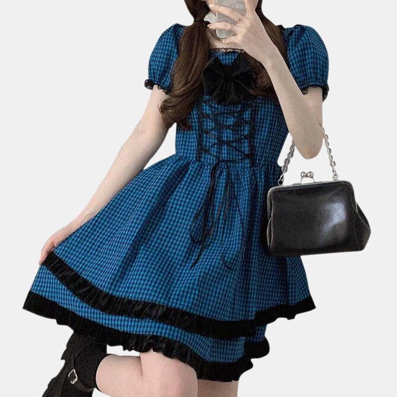 Punk Check Puff Sleeve Dress