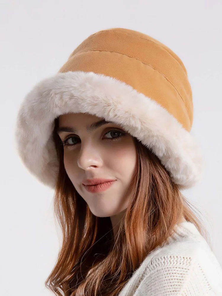 Winter Women Solid Wool Liner Hat - Khaki