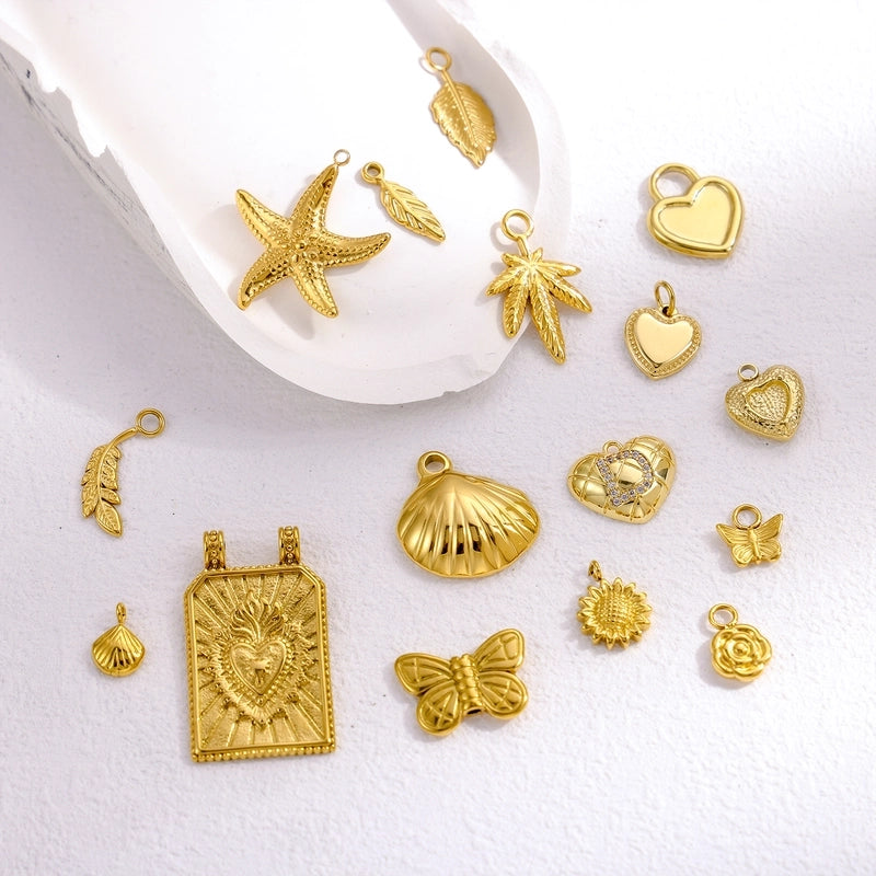 1 Piece 20*32mm Titanium Steel Zircon Starfish Ocean Shell Pendant Jewelry Accessories