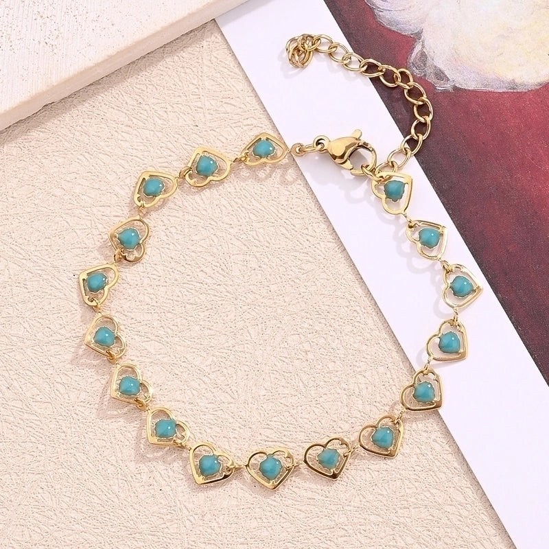 Bohemian Minimalist Double Heart Simple 304 Stainless Steel 18K Gold Plated Bracelets In Bulk