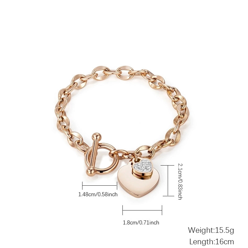 Casual Minimalist Heart Shape Stainless Steel Titanium Steel Gold Plated Diamond Bracelets In Bulk