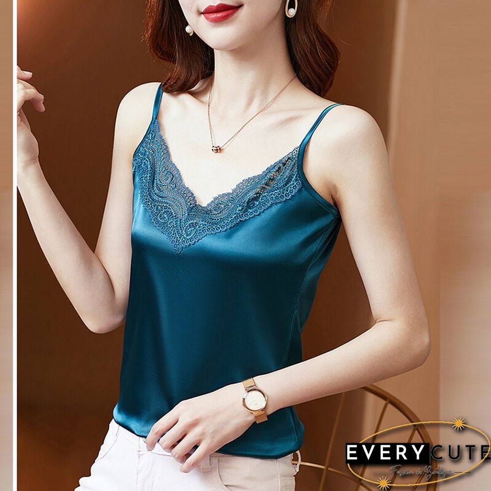 Christmas Gift Summer with Lace Silk Top Cami for Women Spaghetti Strap Top Tank Ladies Tops White Camisole Basic Tops Women Plus Size