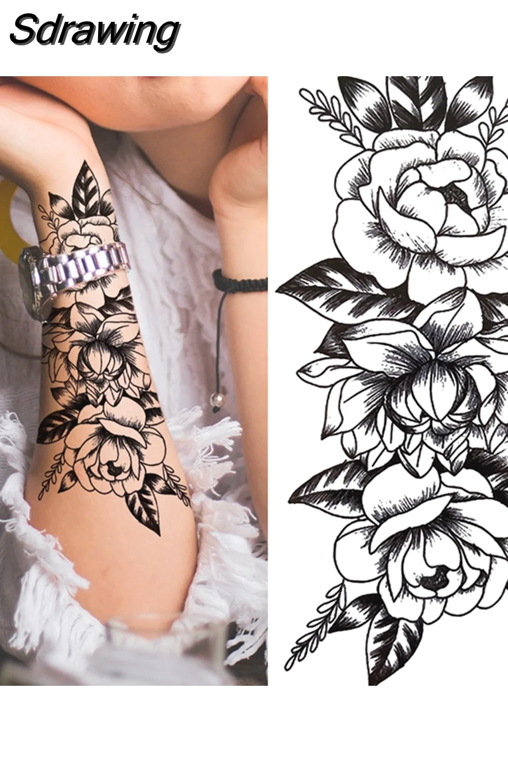 Sdrawing Forest Tattoo Sticker For Men Women Children Tiger Wolf Death Skull Temporary Tattoo Fake Henna Skeleton King Animal Tatoo 430-0