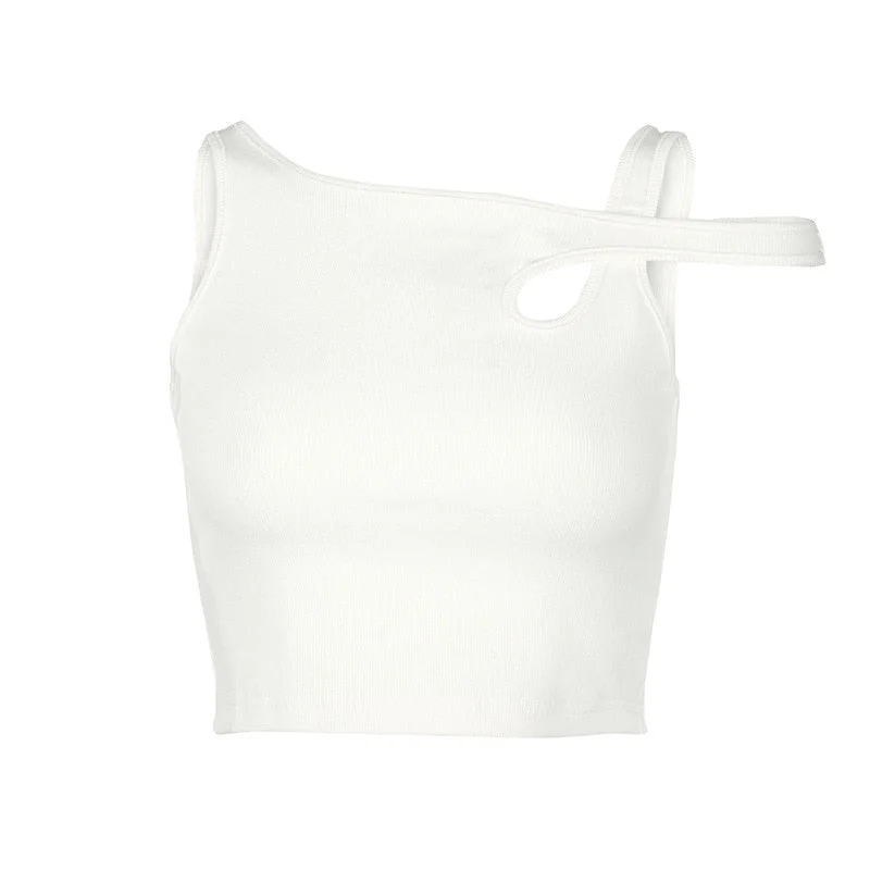 Sleeveless Summer White Womens Tank Top Bandage Hollow Out Ribbed Crop Tops Tees Fashion Fitness Mini Vest Sporting